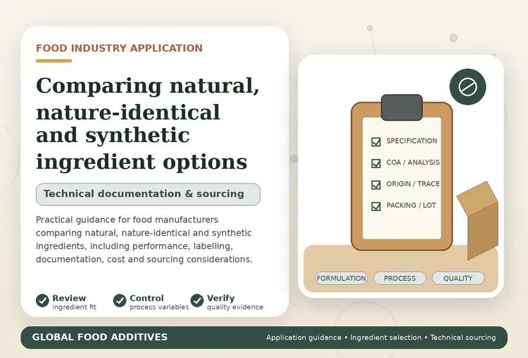 Food ingredient samples representing natural, nature-identical and synthetic options